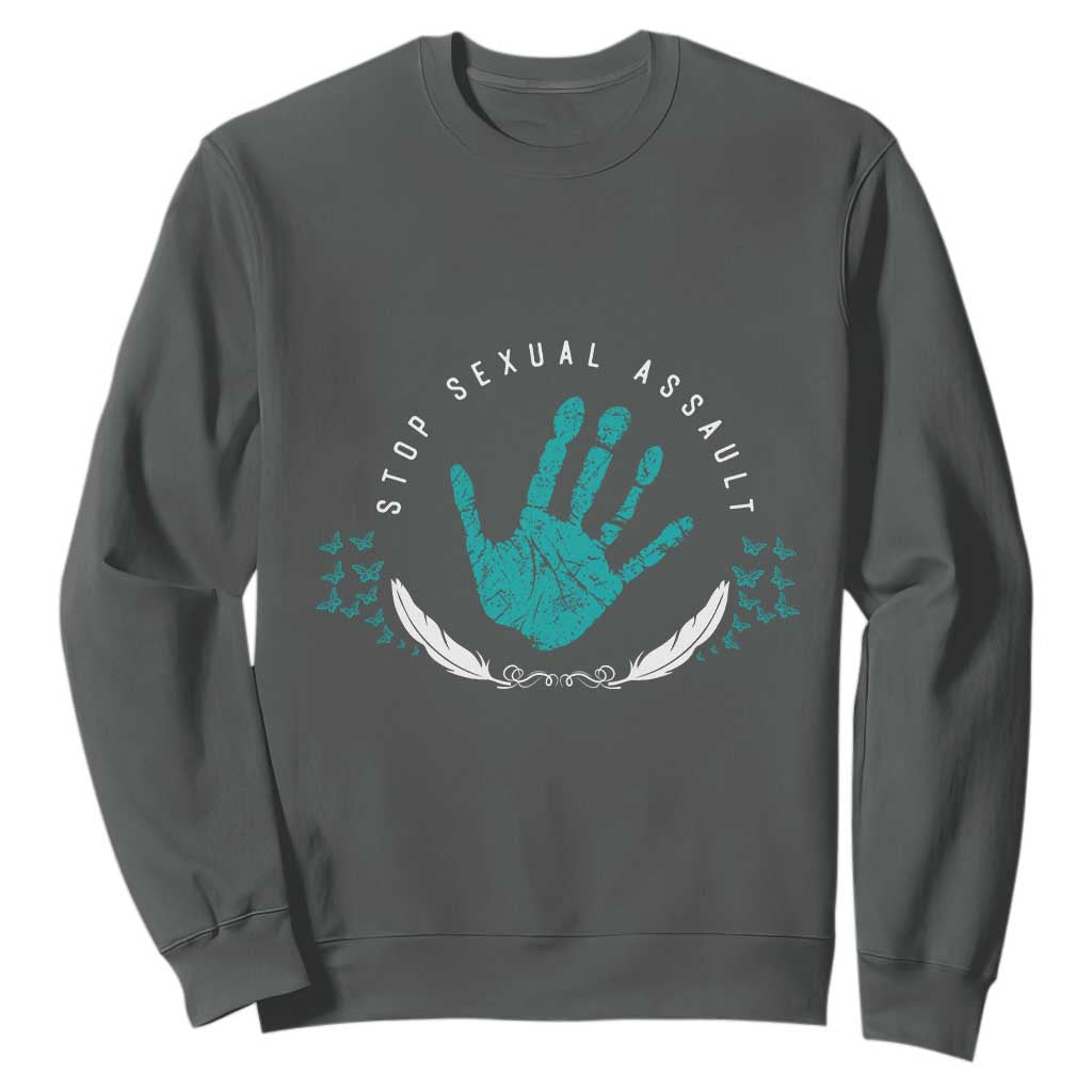 Stop Sexual Assault Awareness Survivor Sweatshirt TS14 Dark Heather Print Your Wear