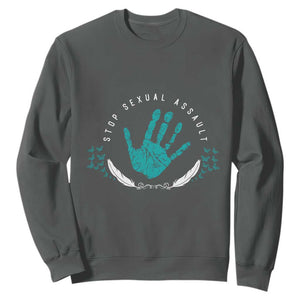 Stop Sexual Assault Awareness Survivor Sweatshirt TS14 Dark Heather Print Your Wear
