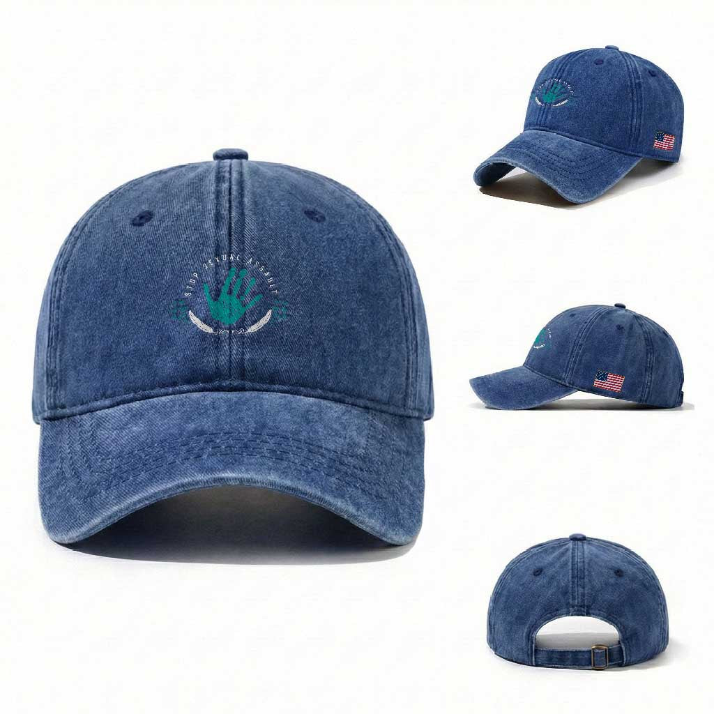 Stop Sexual Assault Awareness Survivor Washed Cotton Baseball Cap TS14 Washed Cap Universal Fit Royal Blue Print Your Wear