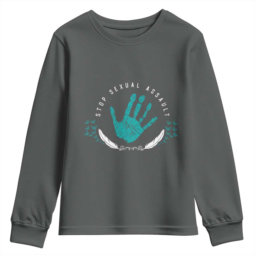 Stop Sexual Assault Awareness Survivor Youth Sweatshirt TS14 Dark Heather Print Your Wear