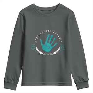 Stop Sexual Assault Awareness Survivor Youth Sweatshirt TS14 Dark Heather Print Your Wear