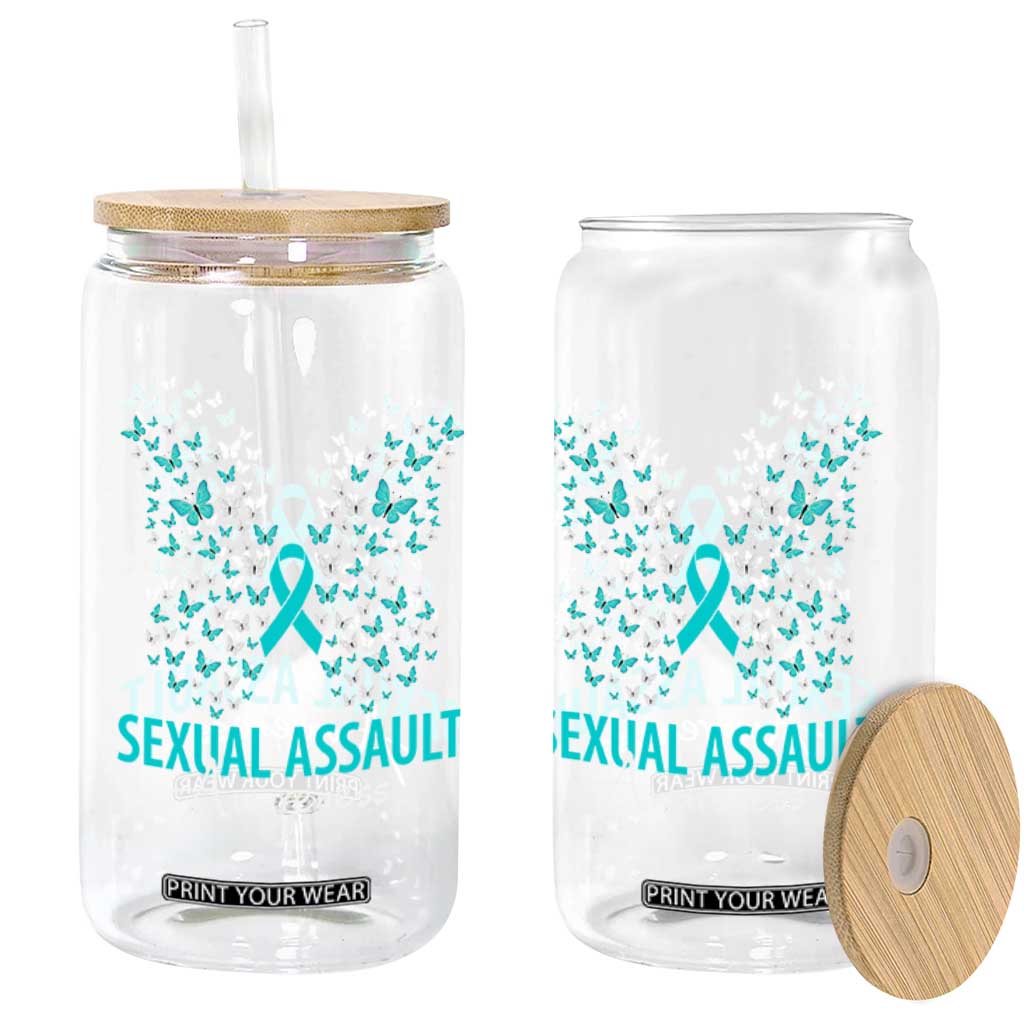 Sexual Assault Awareness Butterfly Ribbon Glass Can TS14 Print Your Wear