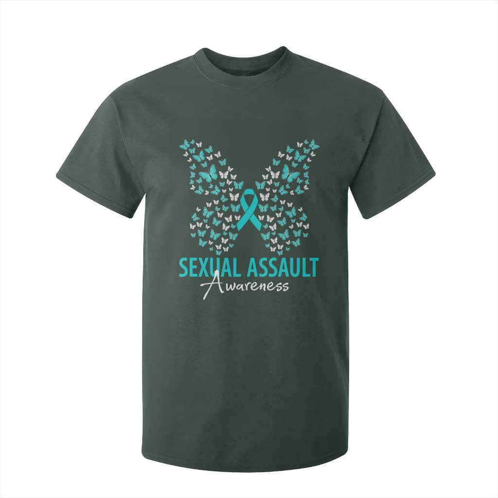 Sexual Assault Awareness Butterfly Ribbon T Shirt For Kid TS14 Dark Forest Green Print Your Wear