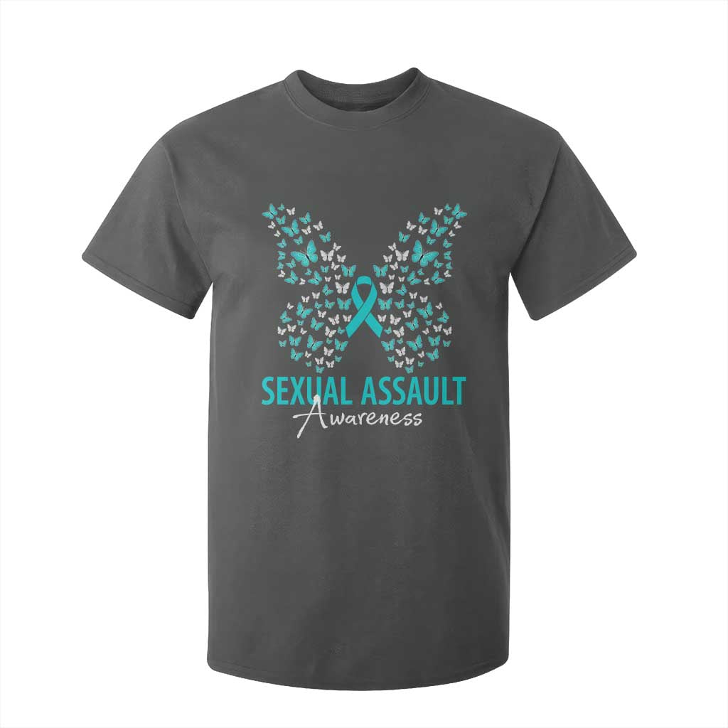 Sexual Assault Awareness Butterfly Ribbon T Shirt For Kid TS14 Dark Heather Print Your Wear
