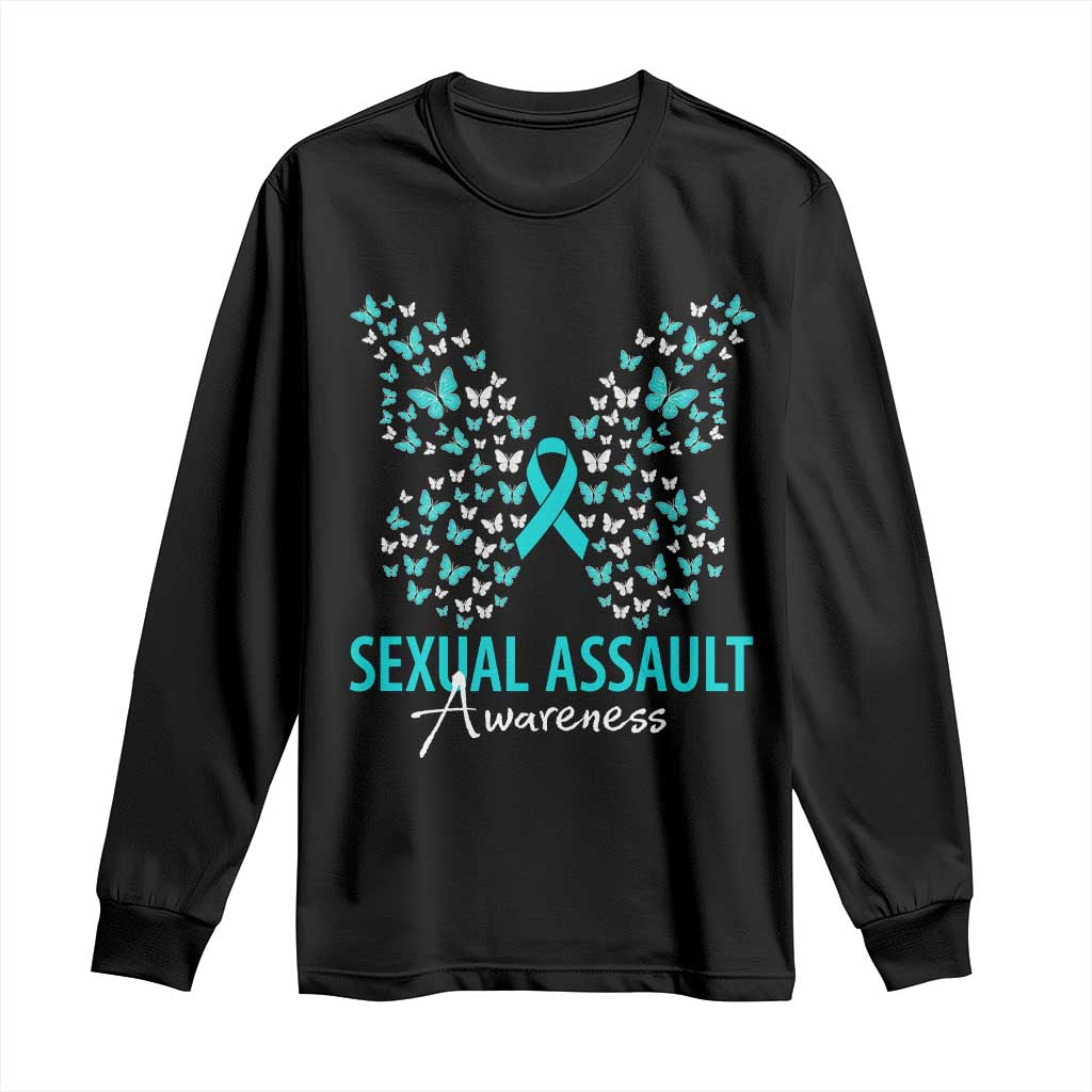 Sexual Assault Awareness Butterfly Ribbon Long Sleeve Shirt TS14 Black Print Your Wear