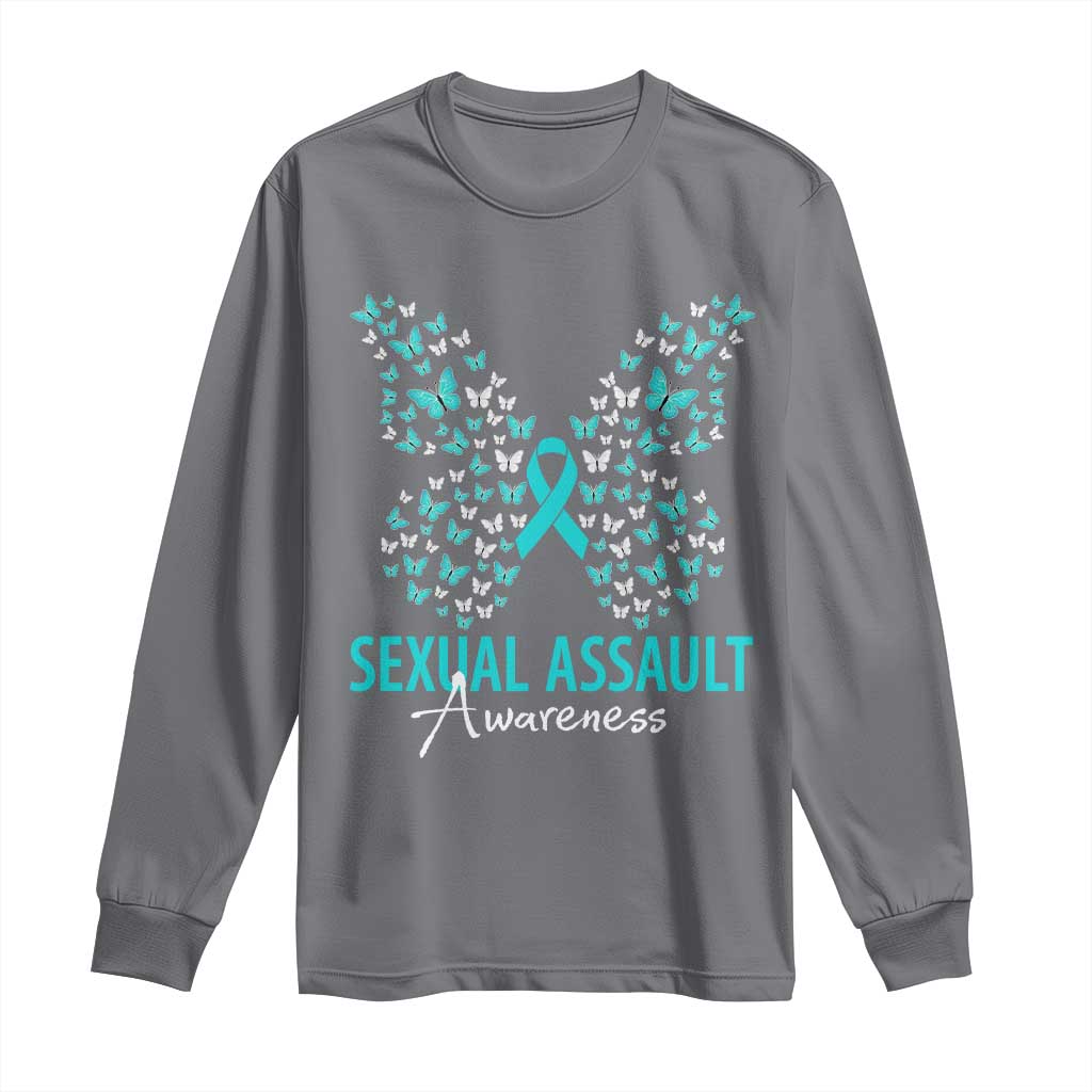 Sexual Assault Awareness Butterfly Ribbon Long Sleeve Shirt TS14 Charcoal Print Your Wear