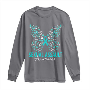 Sexual Assault Awareness Butterfly Ribbon Long Sleeve Shirt TS14 Charcoal Print Your Wear