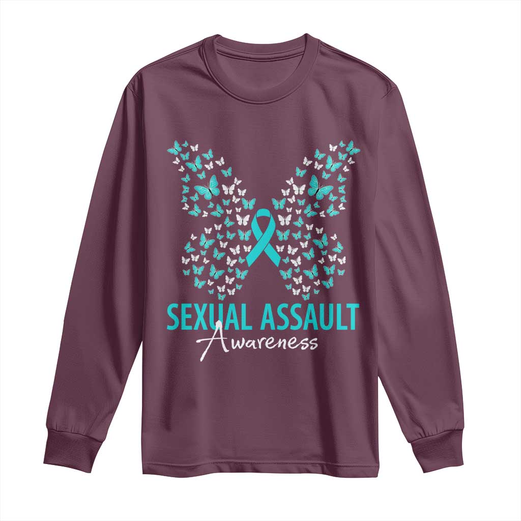 Sexual Assault Awareness Butterfly Ribbon Long Sleeve Shirt TS14 Maroon Print Your Wear