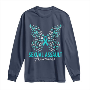 Sexual Assault Awareness Butterfly Ribbon Long Sleeve Shirt TS14 Navy Print Your Wear