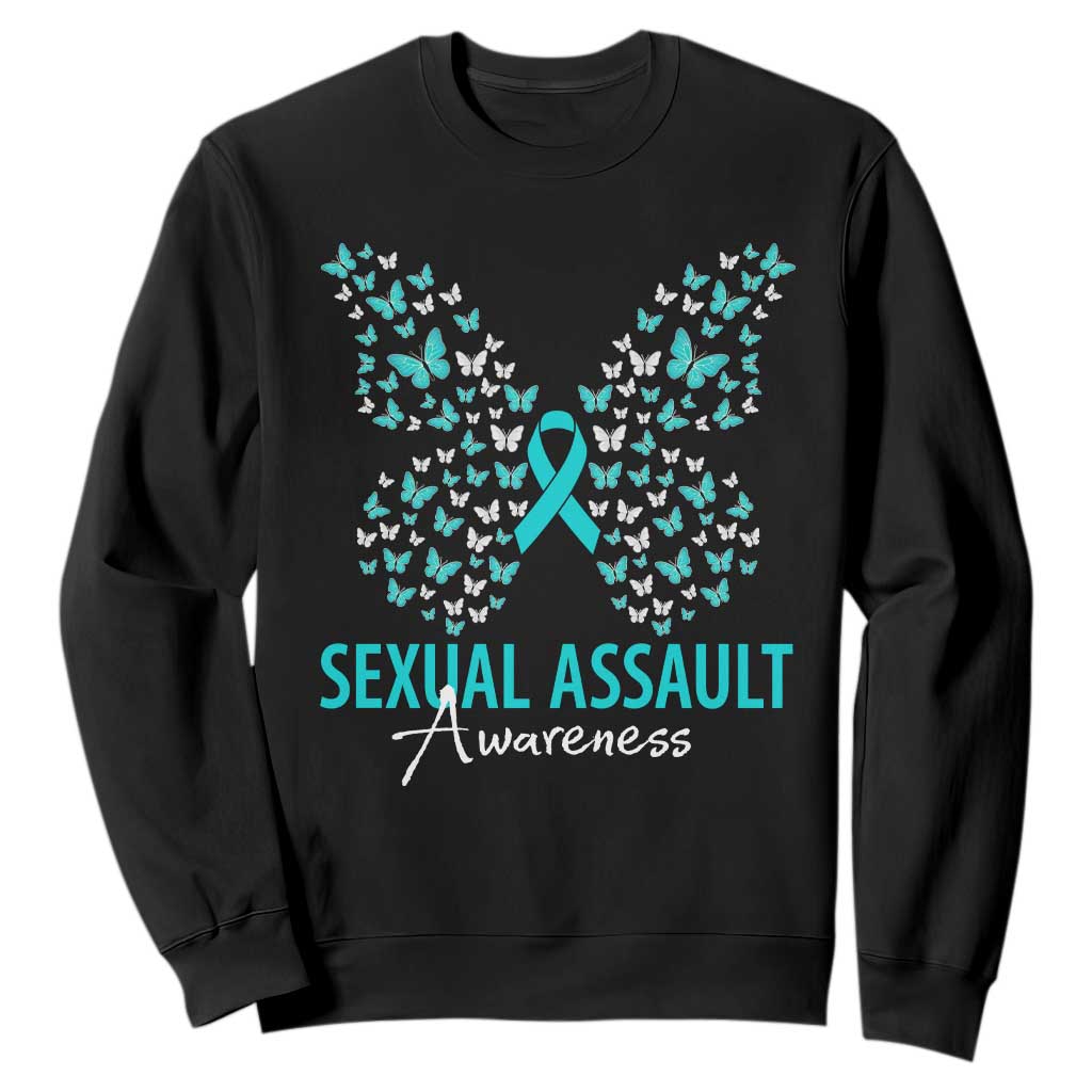 Sexual Assault Awareness Butterfly Ribbon Sweatshirt TS14 Black Print Your Wear