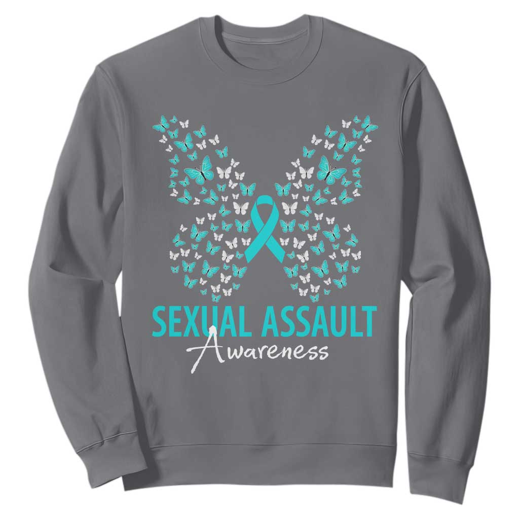 Sexual Assault Awareness Butterfly Ribbon Sweatshirt TS14 Charcoal Print Your Wear