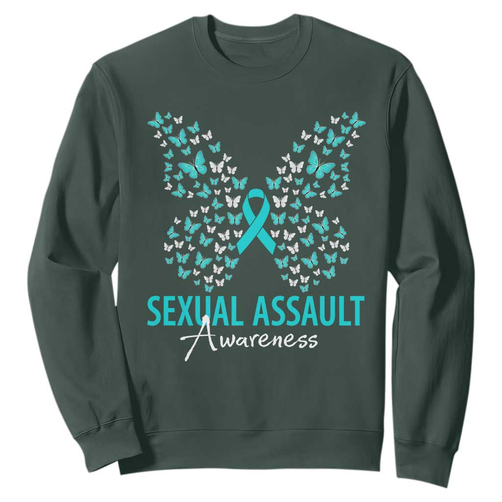 Sexual Assault Awareness Butterfly Ribbon Sweatshirt TS14 Dark Forest Green Print Your Wear