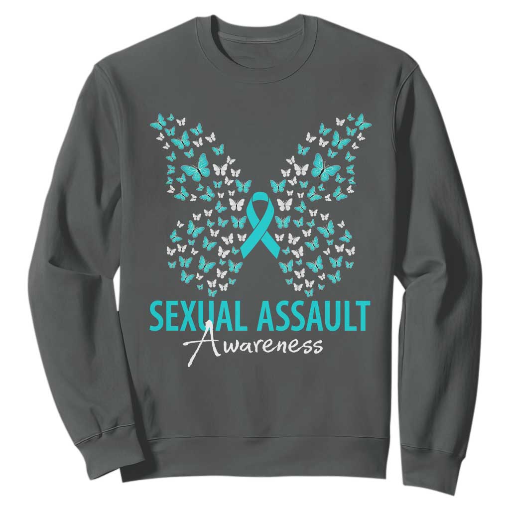 Sexual Assault Awareness Butterfly Ribbon Sweatshirt TS14 Dark Heather Print Your Wear