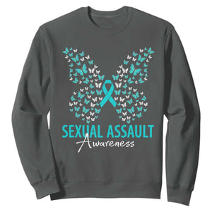 Sexual Assault Awareness Butterfly Ribbon Sweatshirt TS14 Dark Heather Print Your Wear