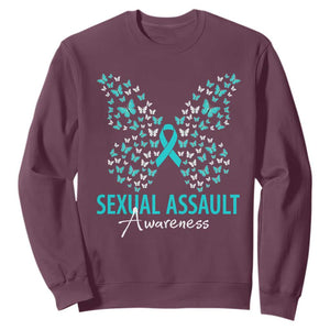 Sexual Assault Awareness Butterfly Ribbon Sweatshirt TS14 Maroon Print Your Wear