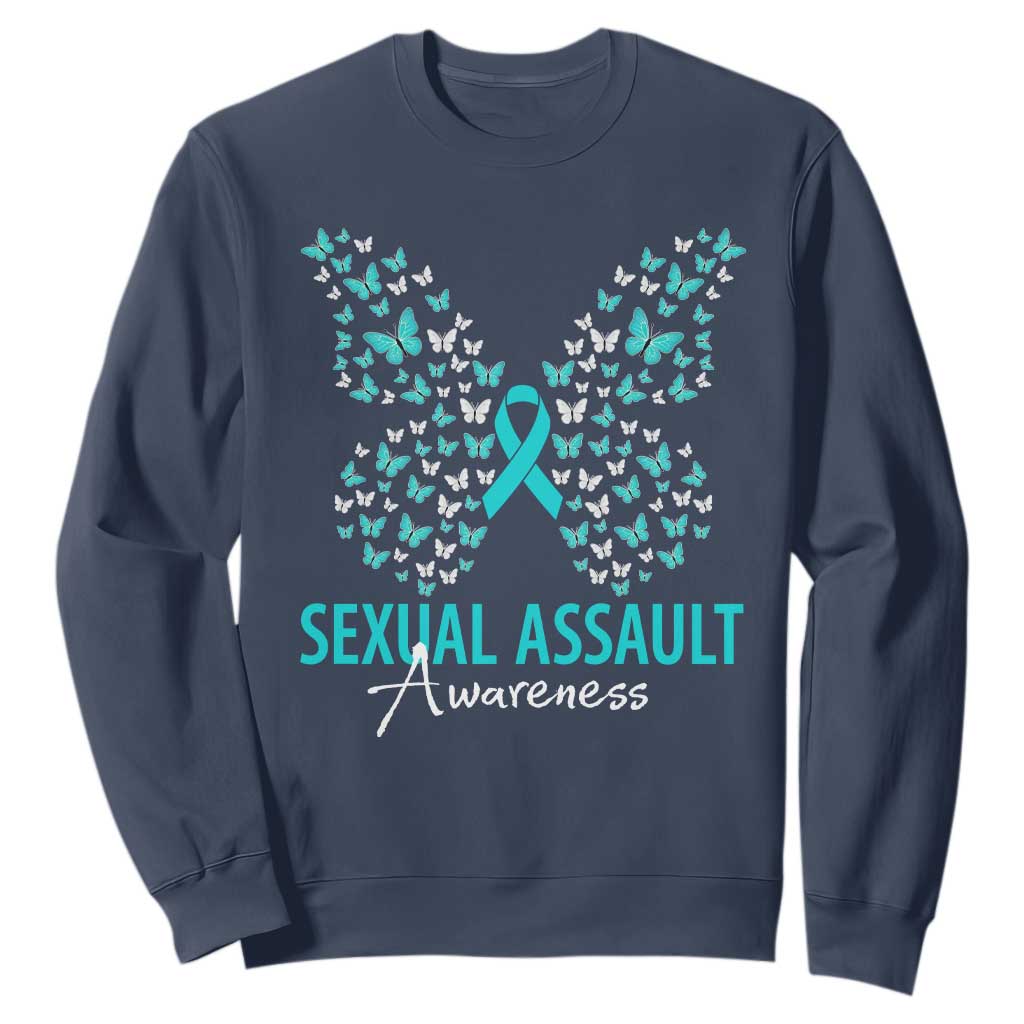 Sexual Assault Awareness Butterfly Ribbon Sweatshirt TS14 Navy Print Your Wear