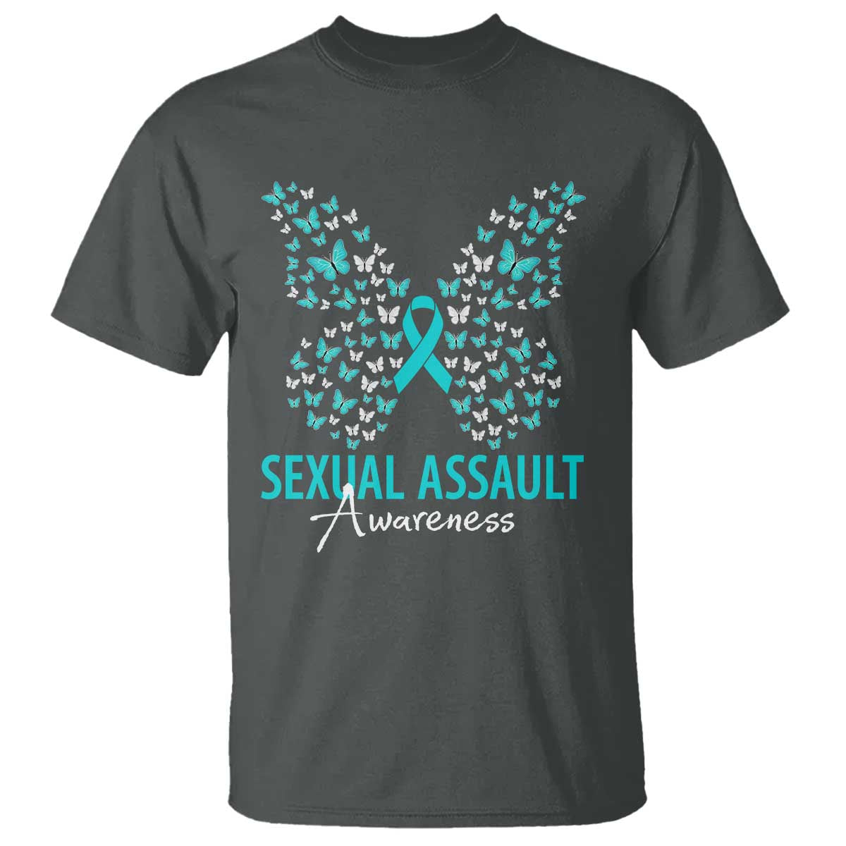 Sexual Assault Awareness Butterfly Ribbon T Shirt TS14 Dark Heather Print Your Wear
