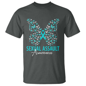 Sexual Assault Awareness Butterfly Ribbon T Shirt TS14 Dark Heather Print Your Wear