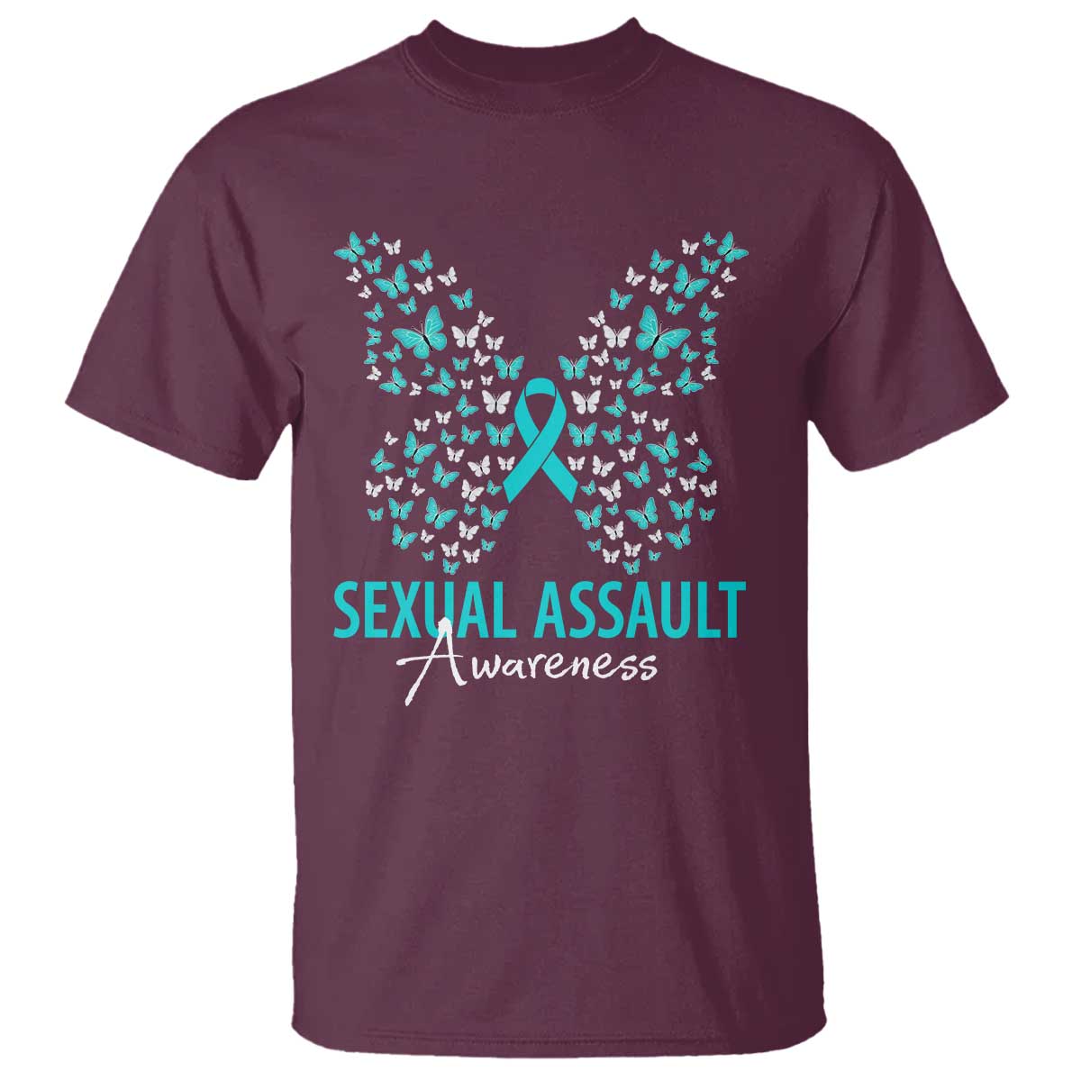 Sexual Assault Awareness Butterfly Ribbon T Shirt TS14 Maroon Print Your Wear