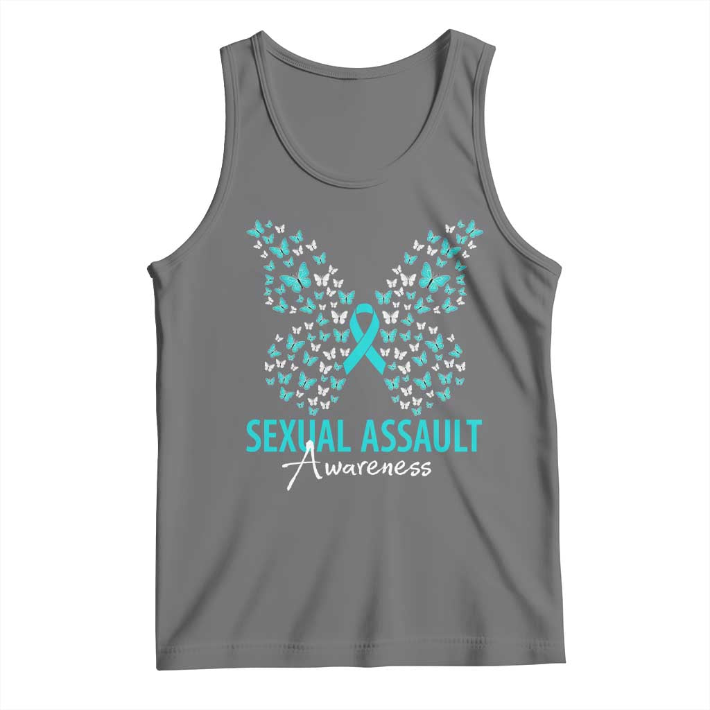 Sexual Assault Awareness Butterfly Ribbon Tank Top TS14 Black Heather Print Your Wear