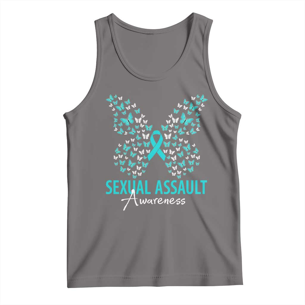 Sexual Assault Awareness Butterfly Ribbon Tank Top TS14 Deep Heather Print Your Wear