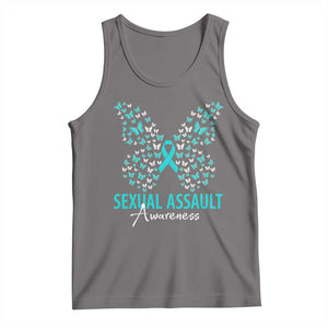 Sexual Assault Awareness Butterfly Ribbon Tank Top TS14 Deep Heather Print Your Wear