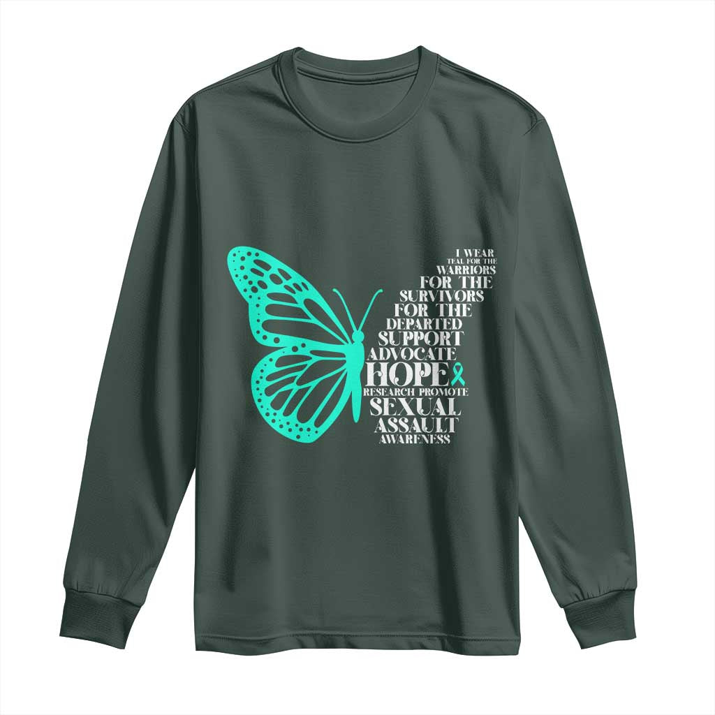 I Wear Teal For Sexual Assault Awareness Long Sleeve Shirt TS14 Dark Forest Green Print Your Wear