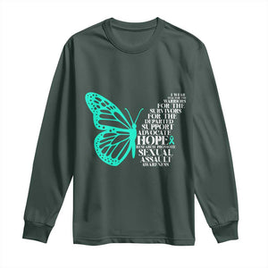 I Wear Teal For Sexual Assault Awareness Long Sleeve Shirt TS14 Dark Forest Green Print Your Wear