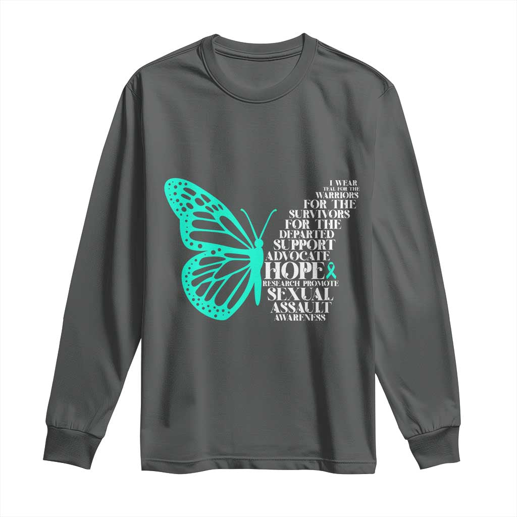 I Wear Teal For Sexual Assault Awareness Long Sleeve Shirt TS14 Dark Heather Print Your Wear