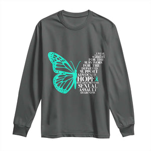 I Wear Teal For Sexual Assault Awareness Long Sleeve Shirt TS14 Dark Heather Print Your Wear