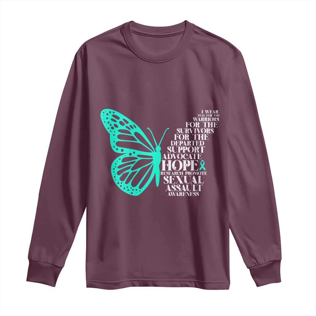 I Wear Teal For Sexual Assault Awareness Long Sleeve Shirt TS14 Maroon Print Your Wear