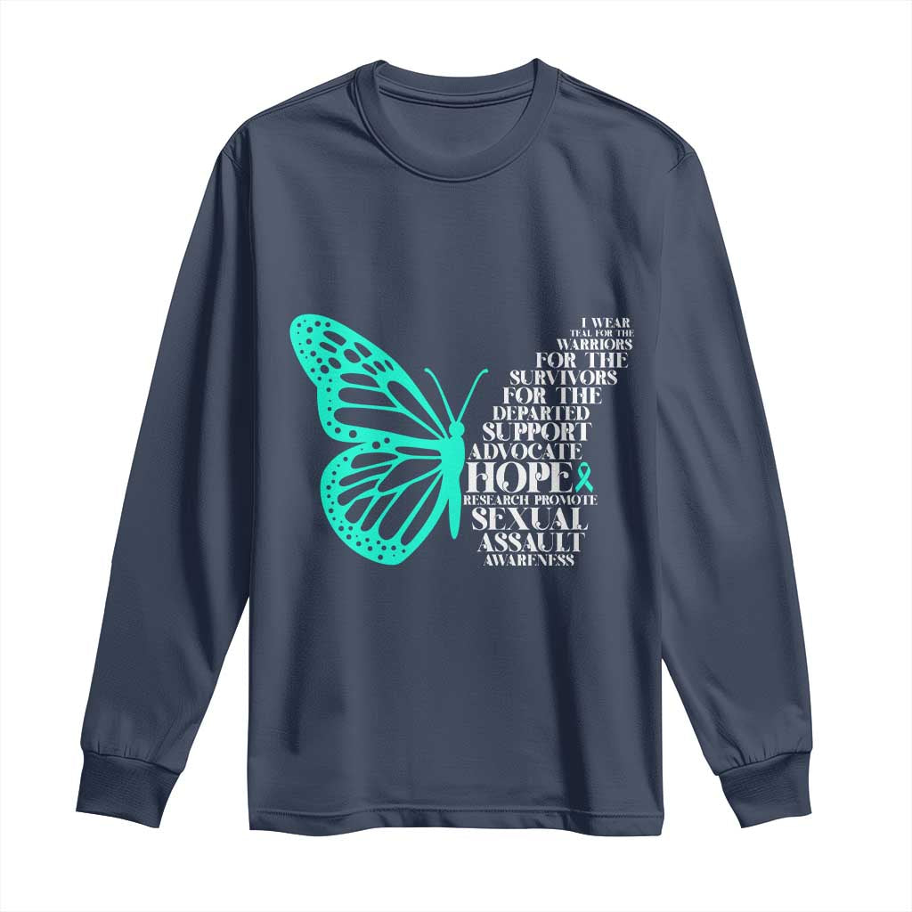 I Wear Teal For Sexual Assault Awareness Long Sleeve Shirt TS14 Navy Print Your Wear