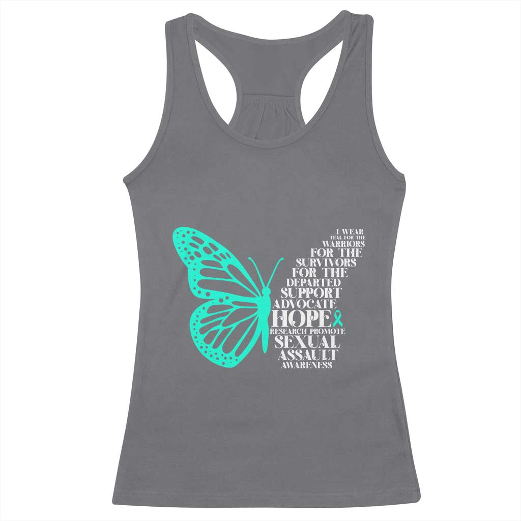 I Wear Teal For Sexual Assault Awareness Racerback Tank Top TS14 Charcoal Print Your Wear