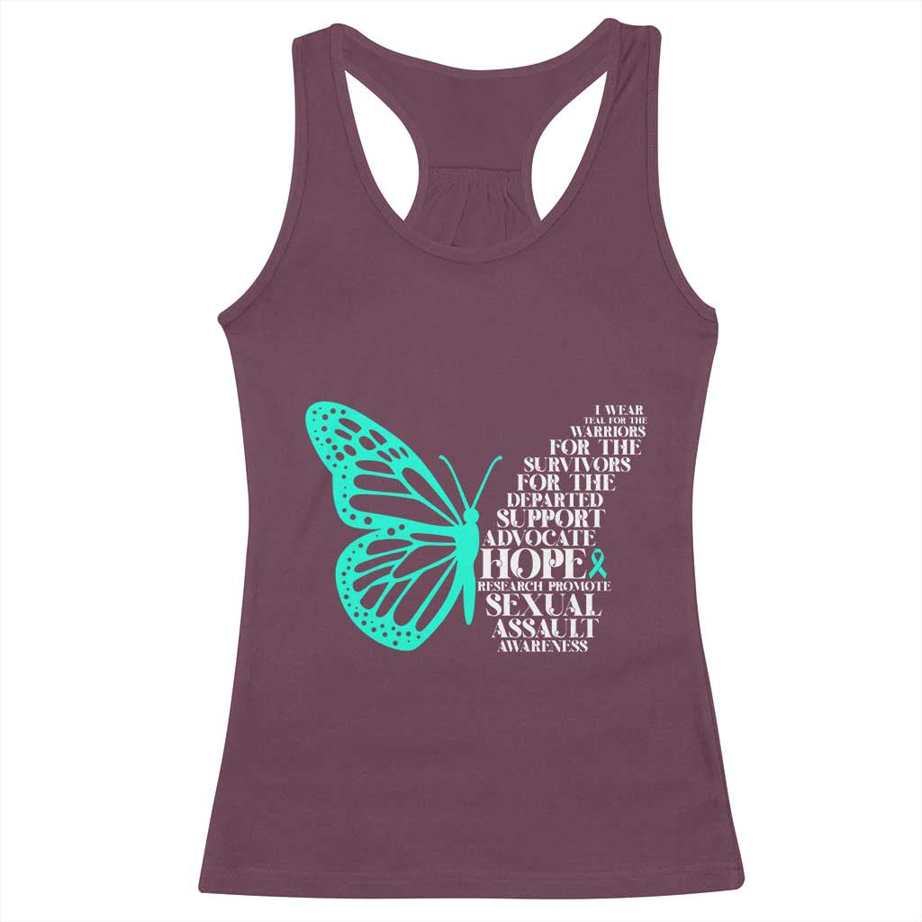 I Wear Teal For Sexual Assault Awareness Racerback Tank Top TS14 Maroon Print Your Wear
