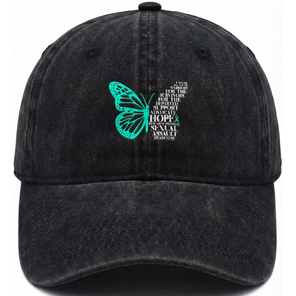 I Wear Teal For Sexual Assault Awareness Washed Cotton Baseball Cap TS14 Washed Cap Universal Fit Black Print Your Wear