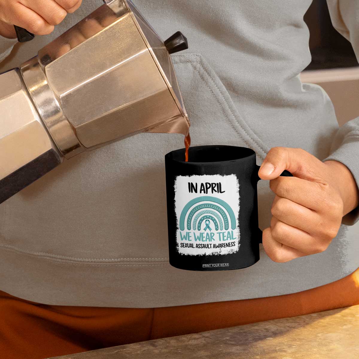 Sexual Assault Awareness Coffee Mug In April We Wear Teal Ribbon TS14 Print Your Wear