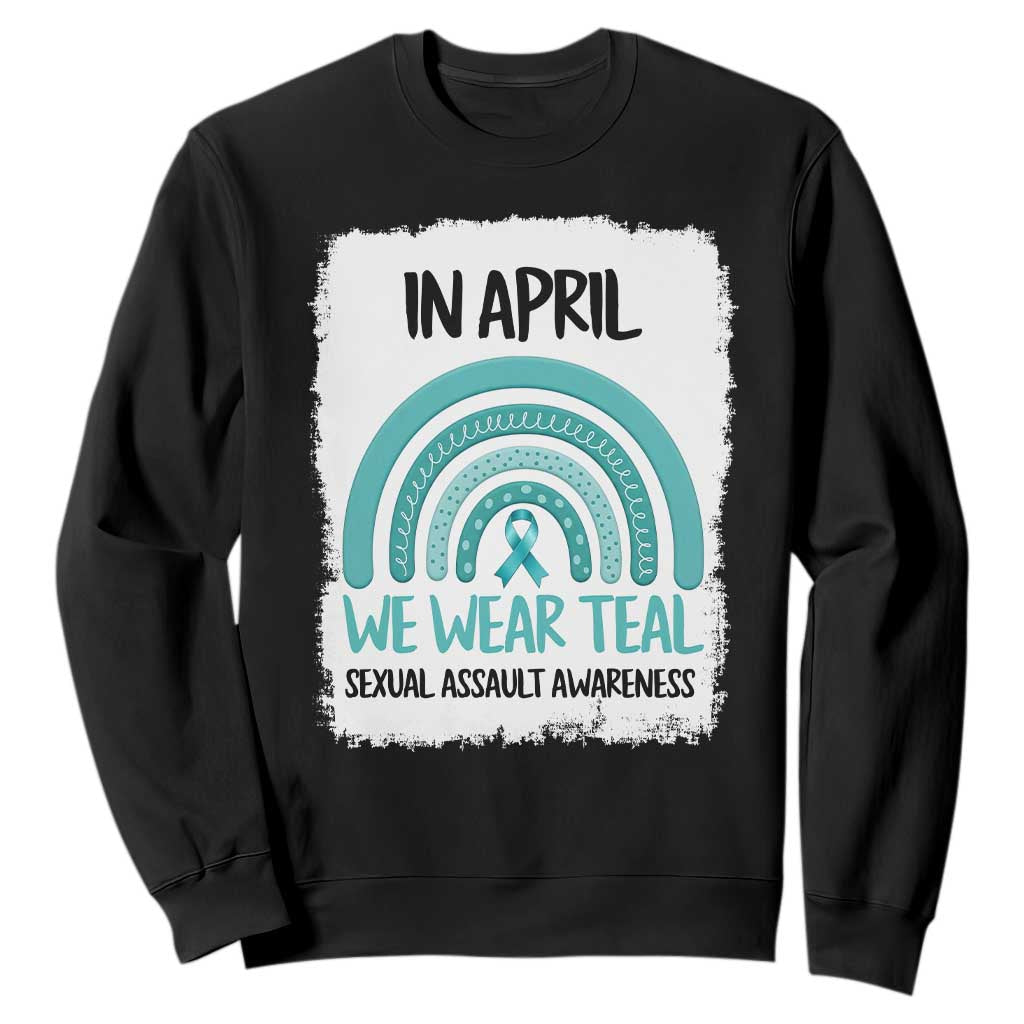 Sexual Assault Awareness Sweatshirt In April We Wear Teal Ribbon TS14 Black Print Your Wear