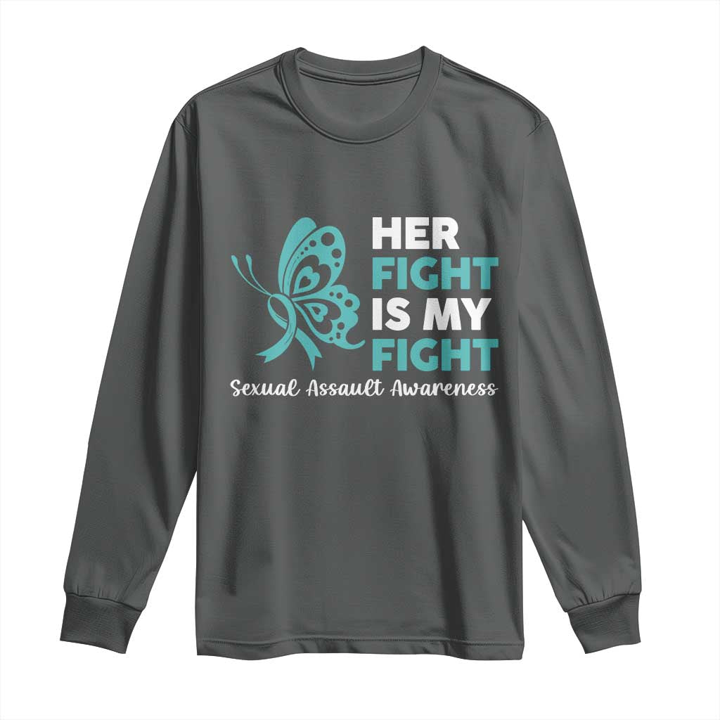 Sexual Assault Awareness Long Sleeve Shirt Her Fight is My Fight TS14 Dark Heather Print Your Wear