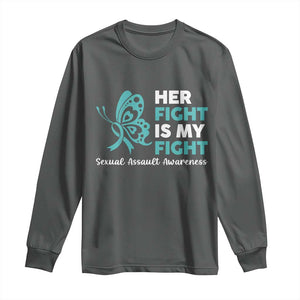 Sexual Assault Awareness Long Sleeve Shirt Her Fight is My Fight TS14 Dark Heather Print Your Wear