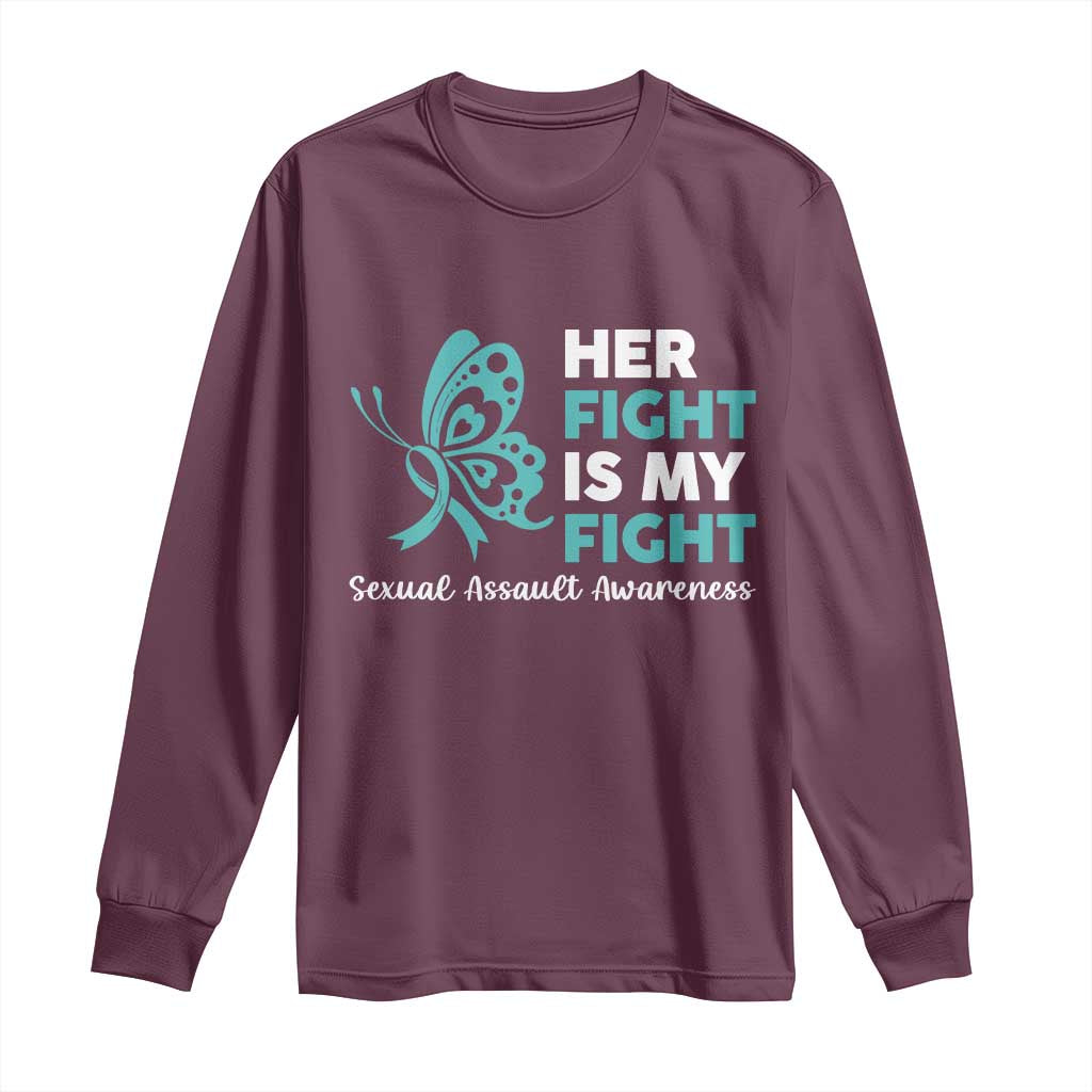Sexual Assault Awareness Long Sleeve Shirt Her Fight is My Fight TS14 Maroon Print Your Wear