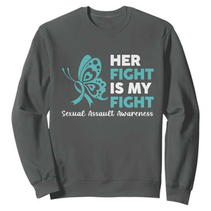 Sexual Assault Awareness Sweatshirt Her Fight is My Fight TS14 Dark Heather Print Your Wear