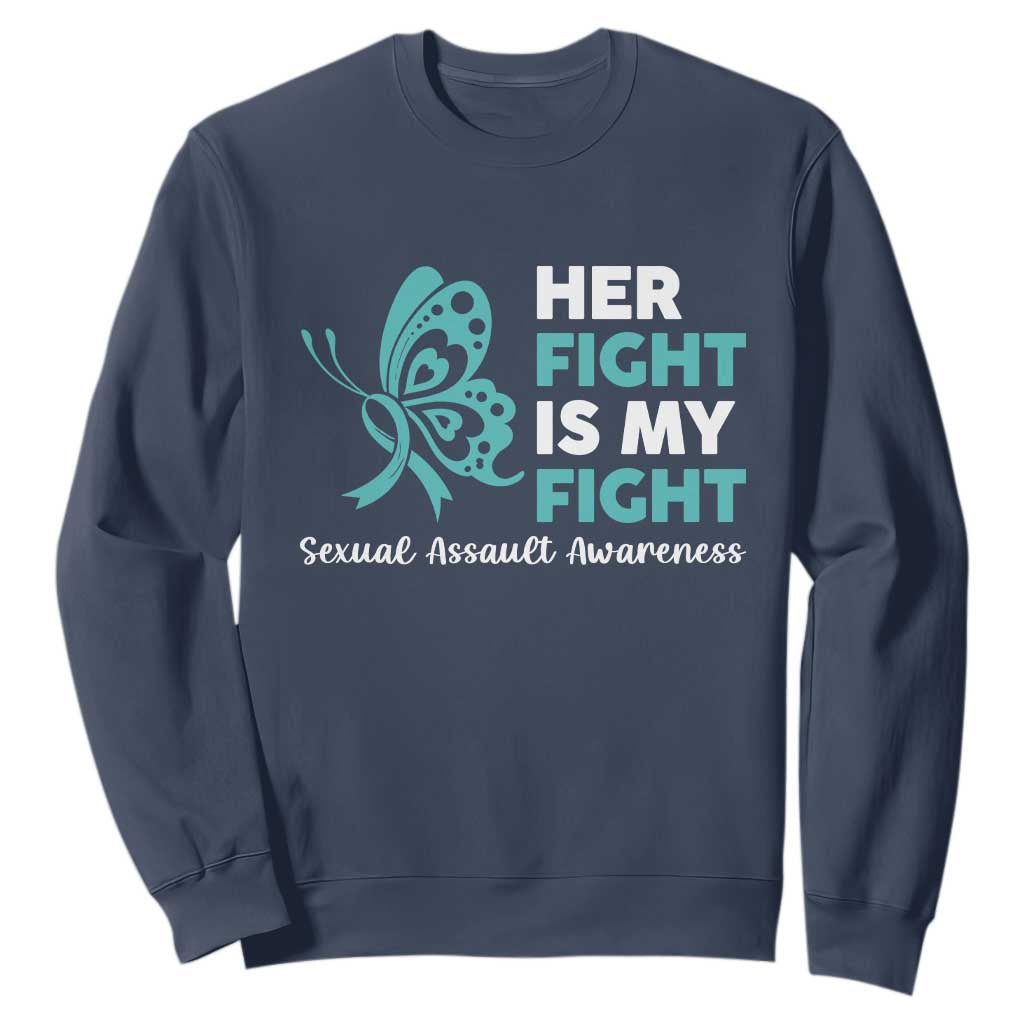 Sexual Assault Awareness Sweatshirt Her Fight is My Fight TS14 Navy Print Your Wear
