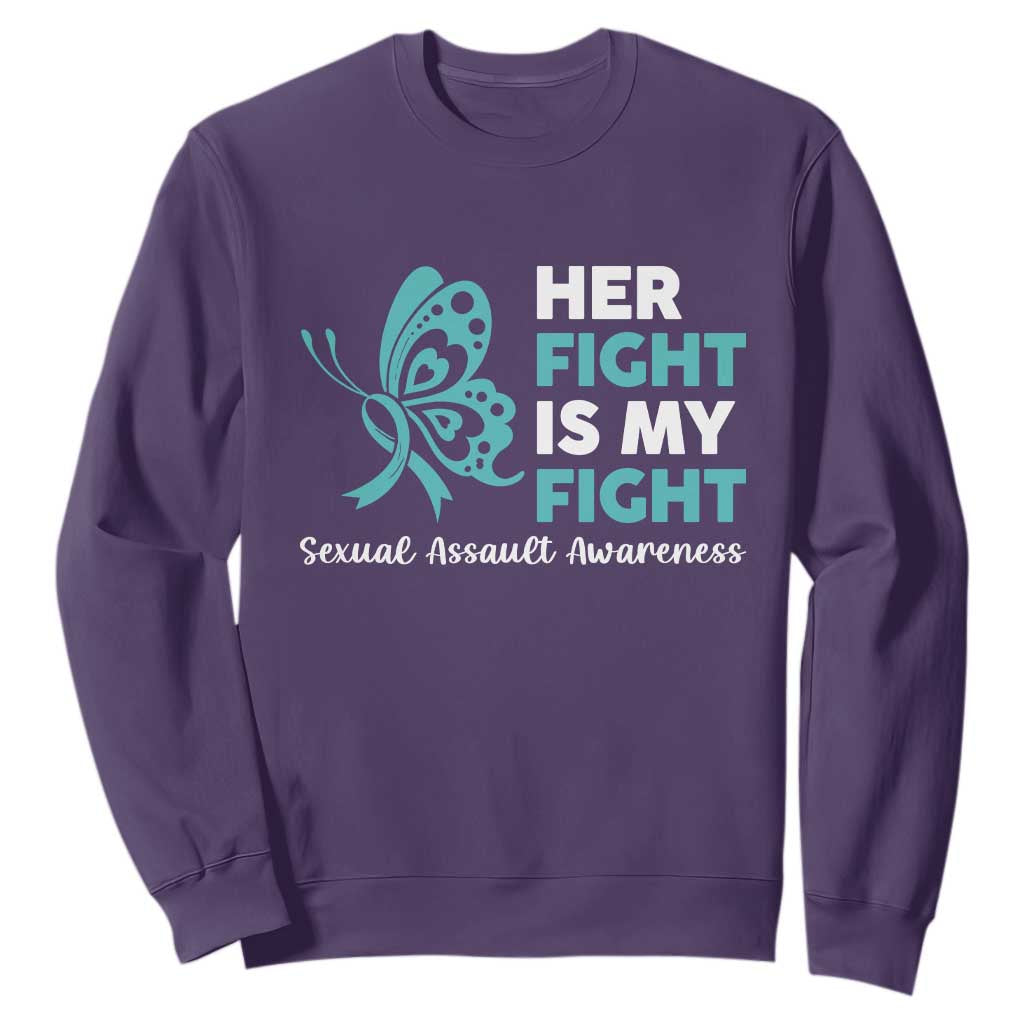 Sexual Assault Awareness Sweatshirt Her Fight is My Fight TS14 Purple Print Your Wear