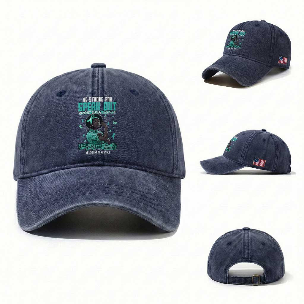 Sexual Assault Awareness Washed Cotton Baseball Cap Support African Women Stop Sexual Abuse Awareness TS14 Washed Cap Universal Fit Navy Print Your Wear