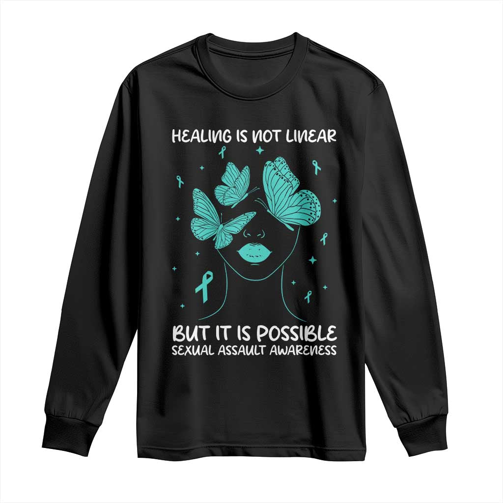 Sexual Assault Awareness Long Sleeve Shirt Healing Is Not Linear But It Is Possible TS14 Black Print Your Wear
