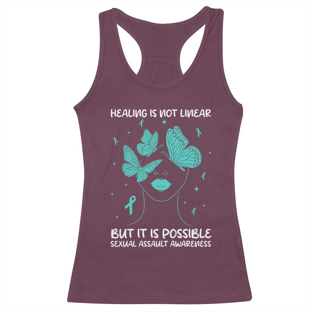 Sexual Assault Awareness Racerback Tank Top Healing Is Not Linear But It Is Possible TS14 Maroon Print Your Wear