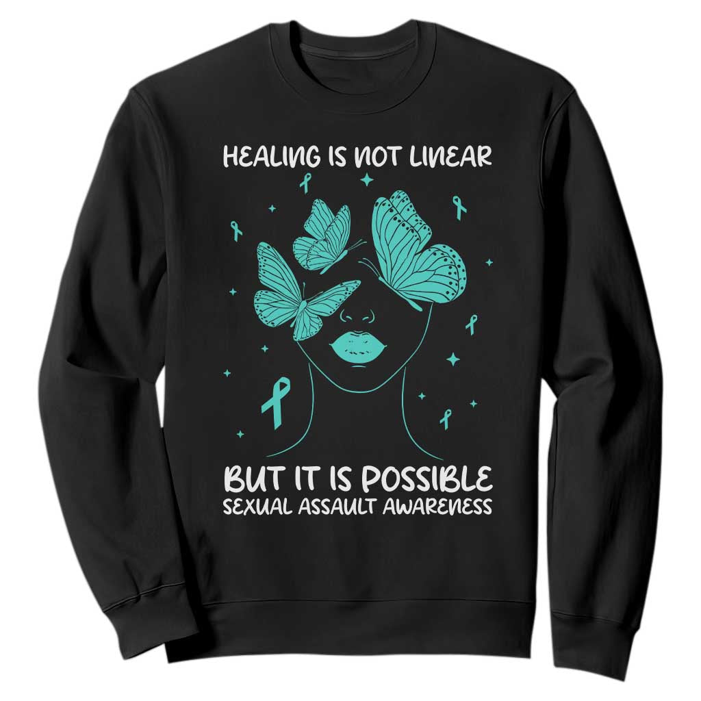 Sexual Assault Awareness Sweatshirt Healing Is Not Linear But It Is Possible TS14 Black Print Your Wear