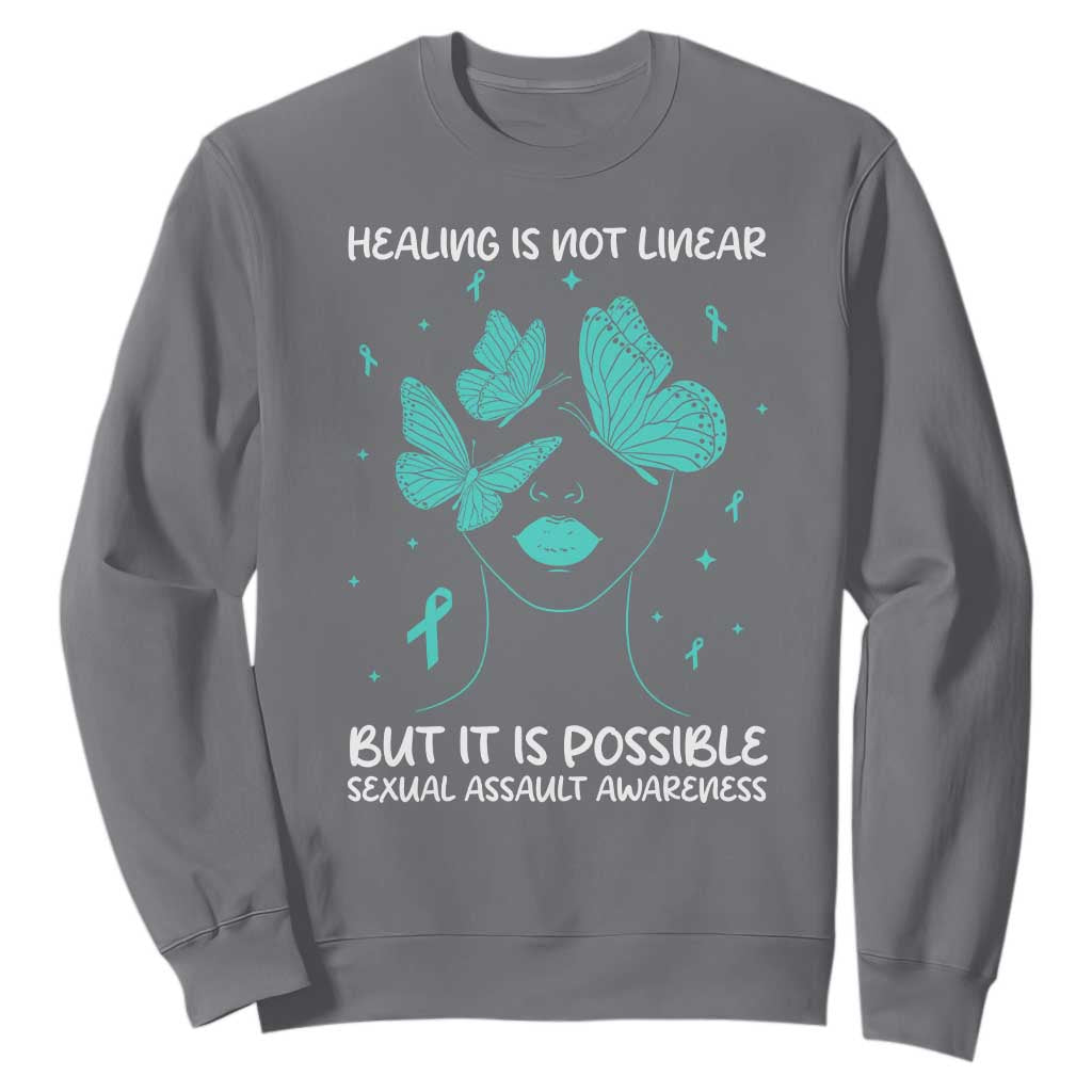 Sexual Assault Awareness Sweatshirt Healing Is Not Linear But It Is Possible TS14 Charcoal Print Your Wear
