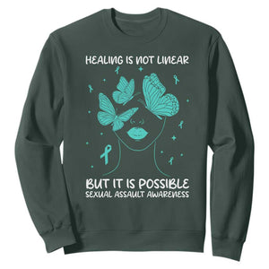 Sexual Assault Awareness Sweatshirt Healing Is Not Linear But It Is Possible TS14 Dark Forest Green Print Your Wear