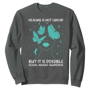 Sexual Assault Awareness Sweatshirt Healing Is Not Linear But It Is Possible TS14 Dark Heather Print Your Wear